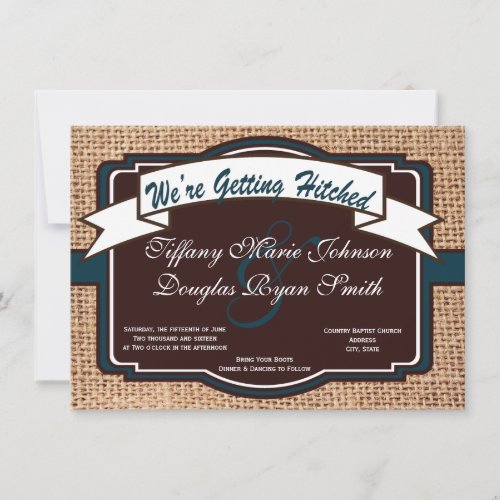 Getting Hitched Burlap Rustic Wedding Invitations