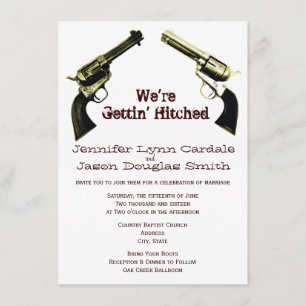 Getting Hitched Cowboy Guns Wedding Invitations