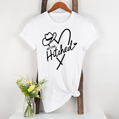 Getting Hitched Engaged Fun Heart Bridal T_Shirt