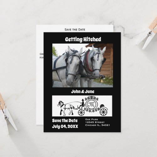 Getting Hitched Horse Wagon Photo Monogram Invitat Invitation