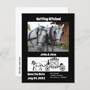 Getting Hitched Horse Wagon Photo Monogram Invitation Postcard