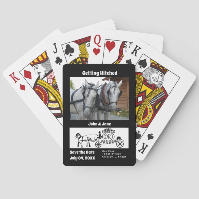 Getting Hitched Horse Wagon Photo Monogram Poker Cards (Back)