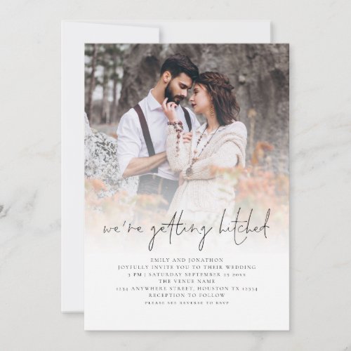 Getting Hitched QR Code Photo Overlay Wedding Invitation