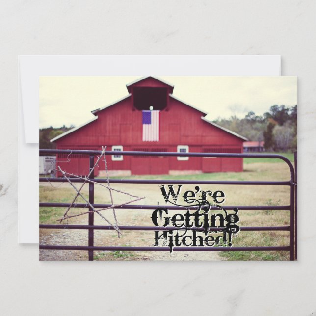 Getting Hitched Red Barn Wedding Invitations (Front)