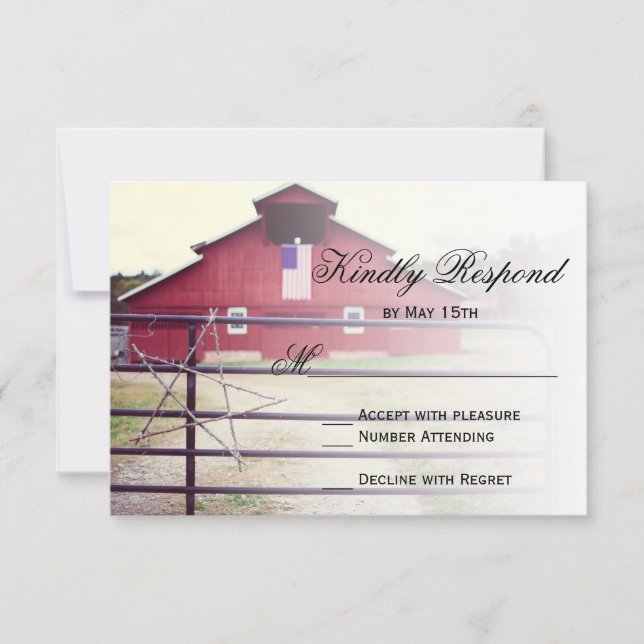 Getting Hitched Red Barn Wedding RSVP Cards (Front)