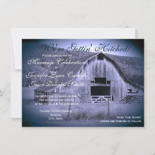 Getting Hitched Rustic Barn Wedding Invites Blue