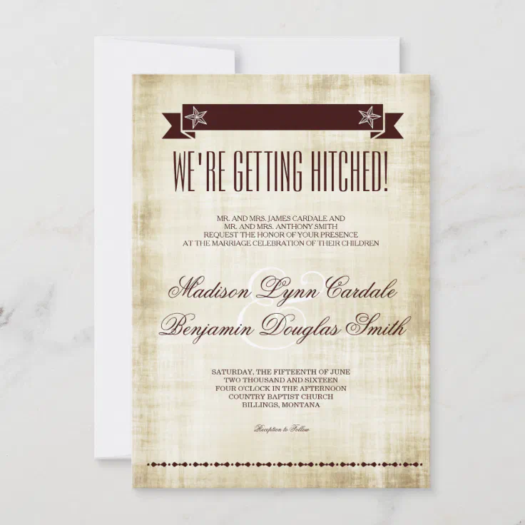 Getting Hitched Rustic Country Wedding Invitations Zazzle