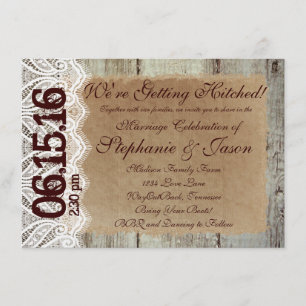 Getting Hitched Rustic Country Wedding Invitations