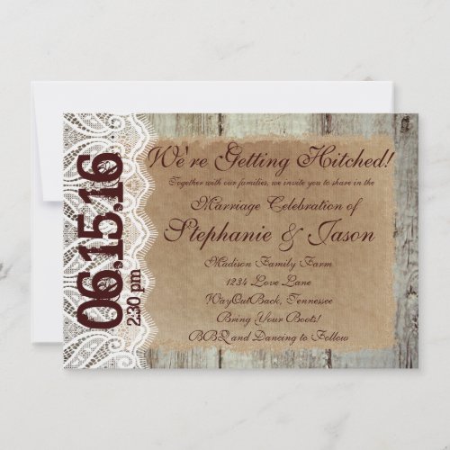 Getting Hitched Rustic Country Wedding Invitations