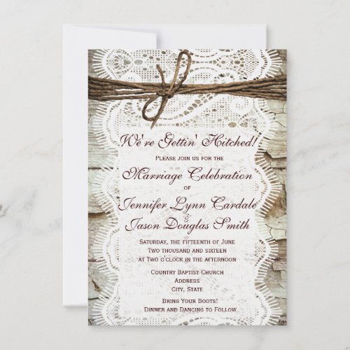Getting Hitched Rustic Country Wedding Invitations