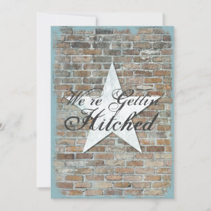 Getting Hitched Rustic Star Brick Wedding Invites