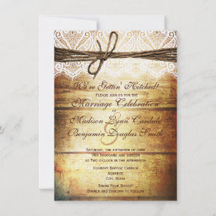 Getting Hitched Rustic Wood Wedding Invitations