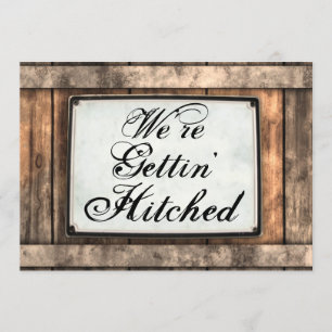 Getting Hitched Rustic Wood Wedding Invitations