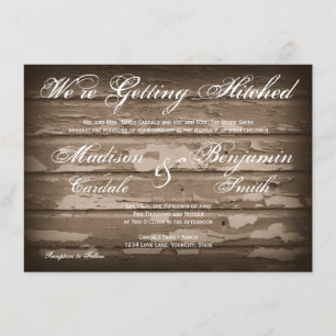 Getting Hitched Rustic Wood Wedding Invitations