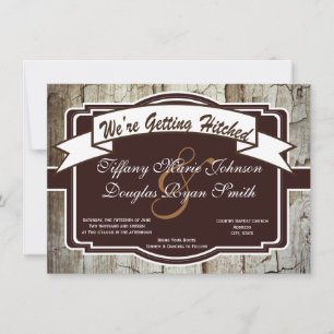 Getting Hitched Rustic Wood Wedding Invitations