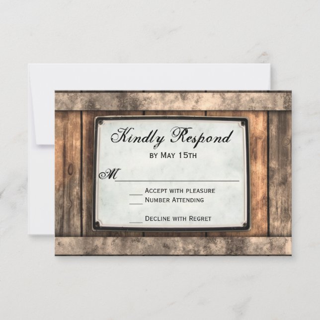 Getting Hitched Rustic Wood Wedding RSVP Cards (Front)
