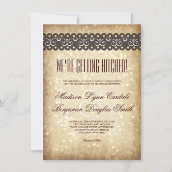 Getting Hitched Vintage Sparkle Wedding Invitation by RusticCountryWedding at Zazzle