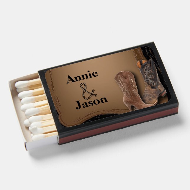getting hitched western country cowboy wedding  matchboxes (Front Open)