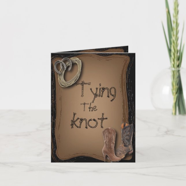 getting hitched western cowboy boots wedding announcement (Front)