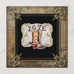 getting hitched western cowboy boots wedding invitation