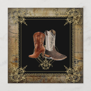 getting hitched western cowboy boots wedding invitation