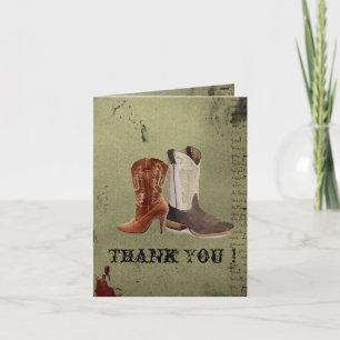 getting hitched western cowboy boots wedding letterpress thank you card