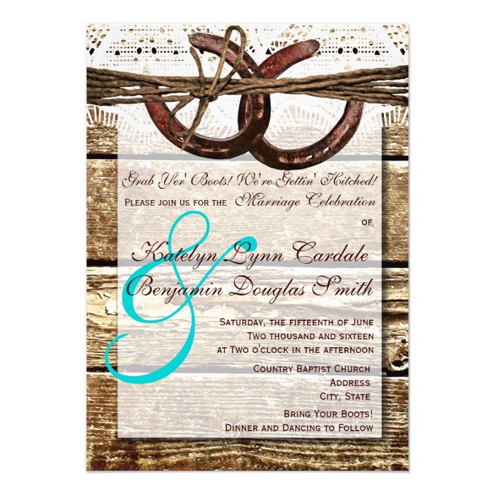 Getting Hitched Wood Horseshoes Wedding Invites