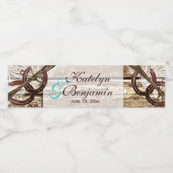 Getting Hitched Wood Horseshoes Wedding Invites Water Bottle Label by RusticCountryWedding at Zazzle