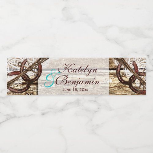 Getting Hitched Wood Horseshoes Wedding Invites Water Bottle Label