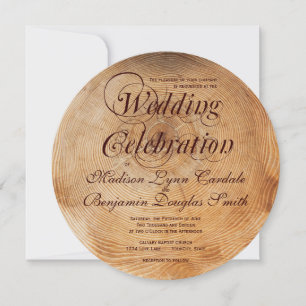 Getting Hitched Wood Tree Rings Wedding Invitation