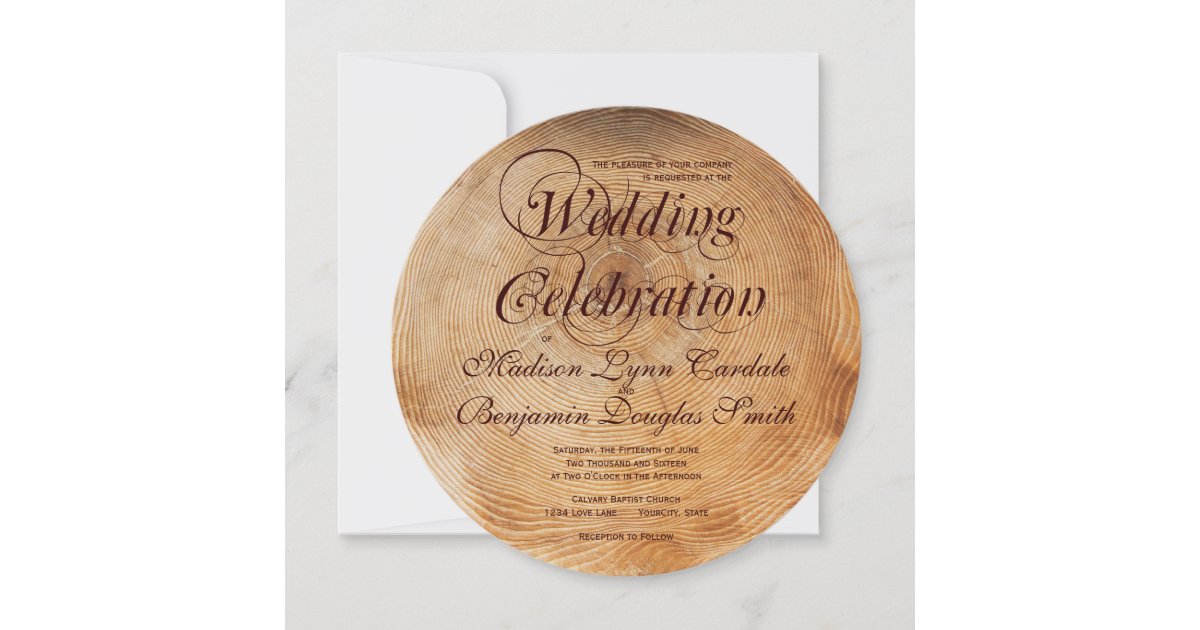 getting hitched wood tree rings wedding invitation zazzle com