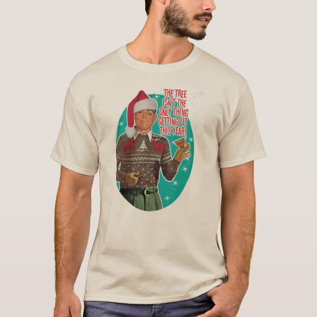 Getting Lit For Christmas Guy - Retro T Shirt  (Front)