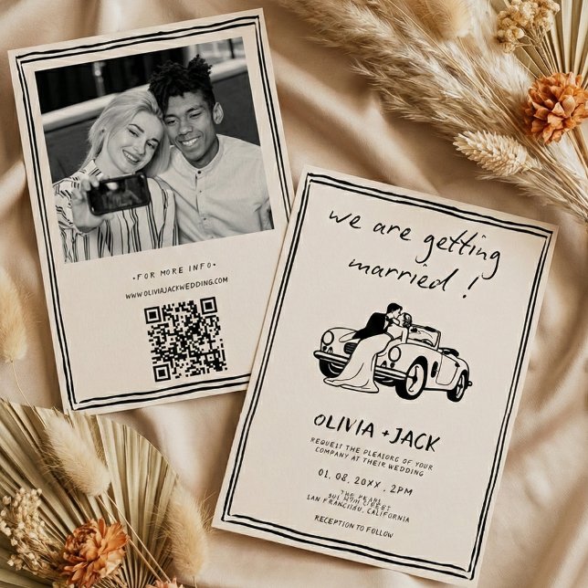 Getting Married Hand Drawn Photo QR Code Wedding Invitation (Creator Uploaded)