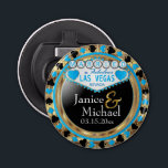 Getting Married in Las Vegas - Baby Blue Bottle Opener<br><div class="desc">Bottle Opener. Featured in a married in Las Vegas style design with a baby blue and faux gold metallic look ready for you to personalize. More colors are available. 📌If you need further customization, please click the "Click to Customize further" or "Customize or Edit Design"button and use our design tool...</div>