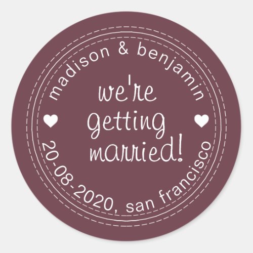 Getting Married Save Date Burgundy Envelope Seal