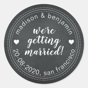 Getting Married Save the Date Chalkboard Classic Round Sticker