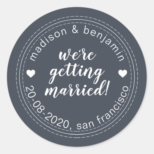 Getting Married Save the Date Dark Blue Classic Round Sticker