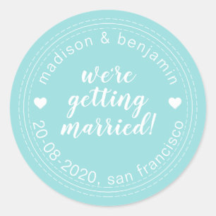 Getting Married Save the Date Turquoise Blue Classic Round Sticker
