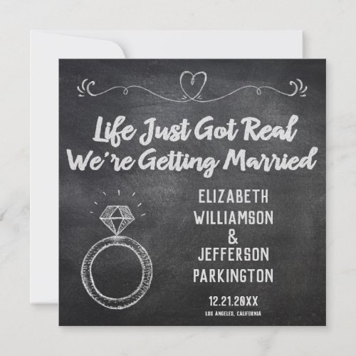 Getting Married Wedding Ring  Modern Chalkboard Save The Date