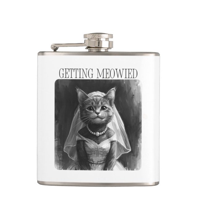 Getting Meowied – Funny Bachelorette Design  Flask (Front)