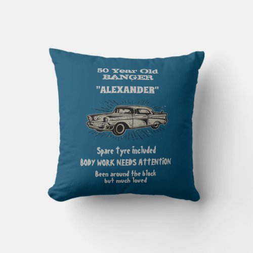 Getting Old 50th Birthday Joke Vintage Car Funny Throw Pillow