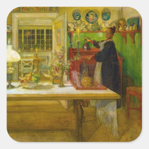 Getting Ready for a Game 1901 by Carl Larsson Square Sticker