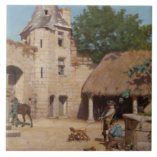 Getting Ready for the Hunt (Medieval Scene) Ceramic Tile (Front)