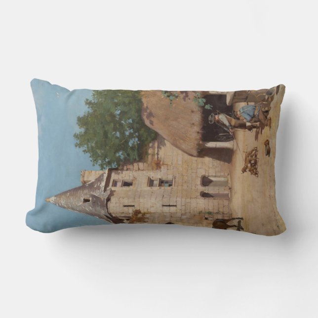 Getting Ready for the Hunt (Medieval Scene) Lumbar Pillow (Front)