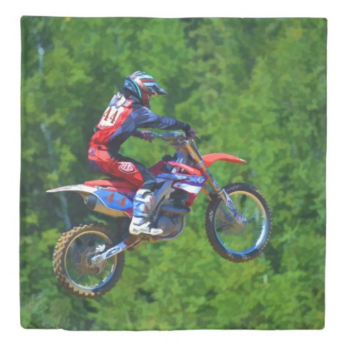 Getting Some Air  High Flying Motocross Rider Duvet Cover