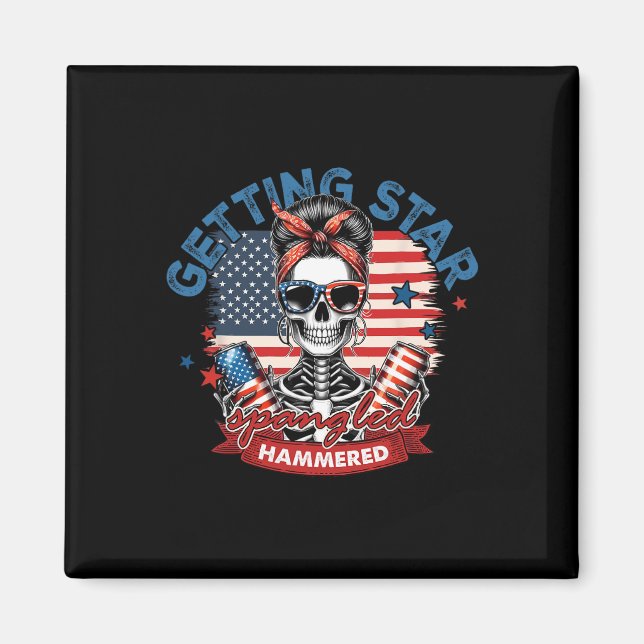 Getting Star Spangled Hammered American Skeleton 4 Magnet (Front)