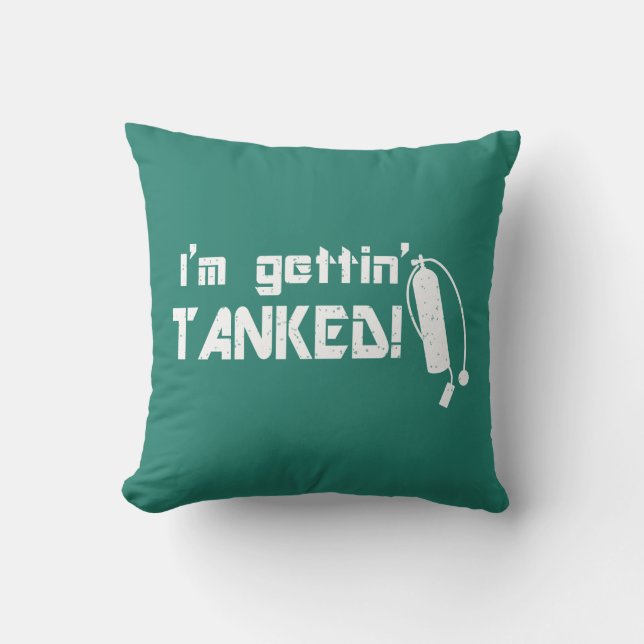 Getting Tanked Funny Scuba Diver's Blue White Throw Pillow (Front)