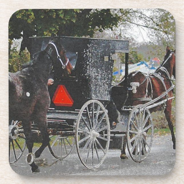 Getting the new horse home. #amish #horse drink coaster (Front)