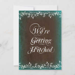 Gettting Hitched Aqua Brown Wedding Invitations