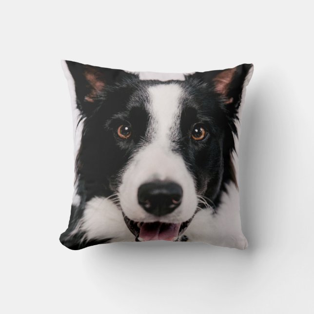 Getty Images | A Smiling Border Collie Throw Pillow (Front)